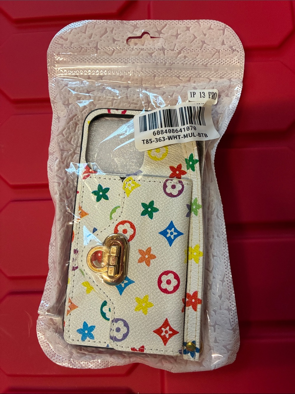 Source Unknown White Multicolor Floral Wallet Phone Case with Gold Clasp
